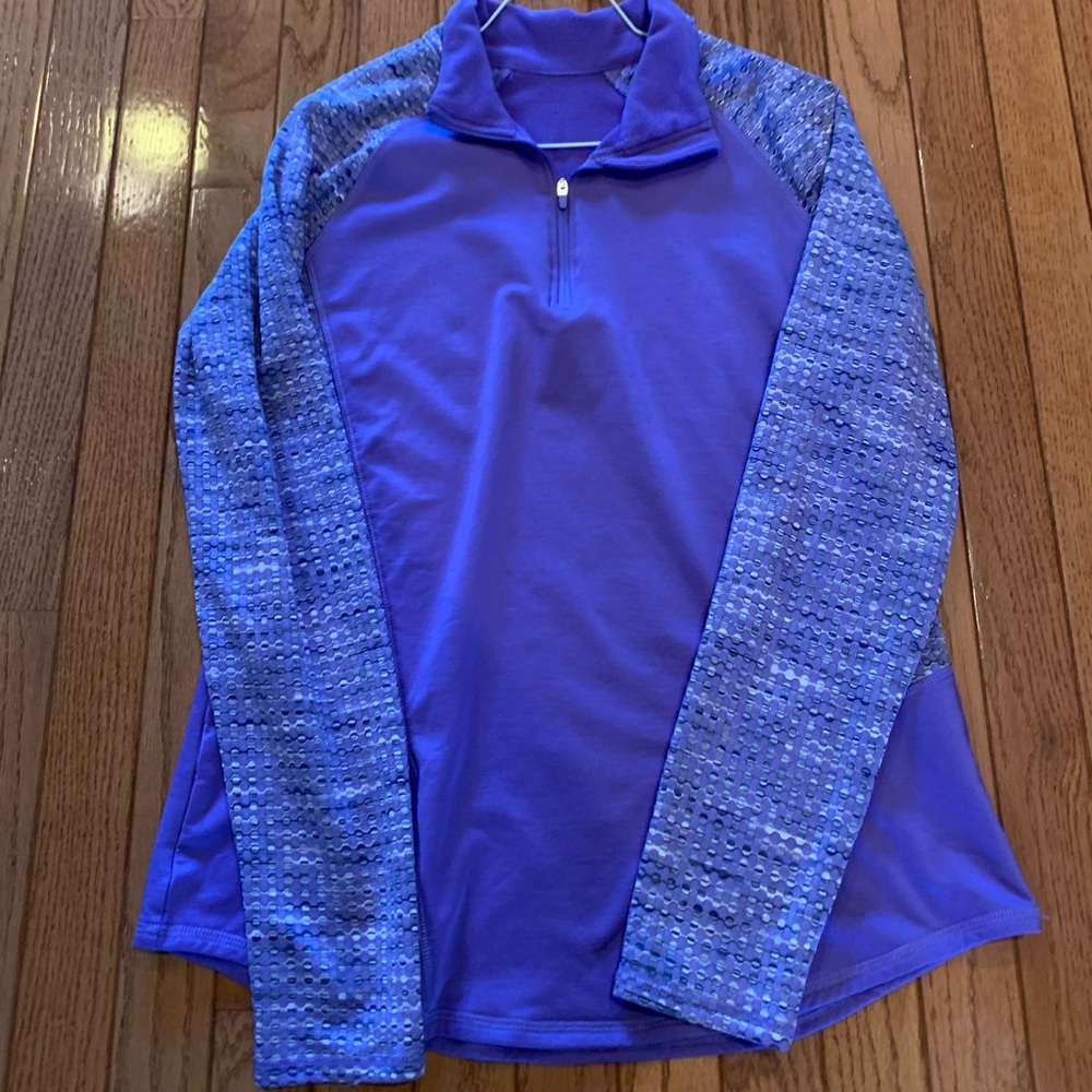 Purple moisture wicking athletic pullover with zipper